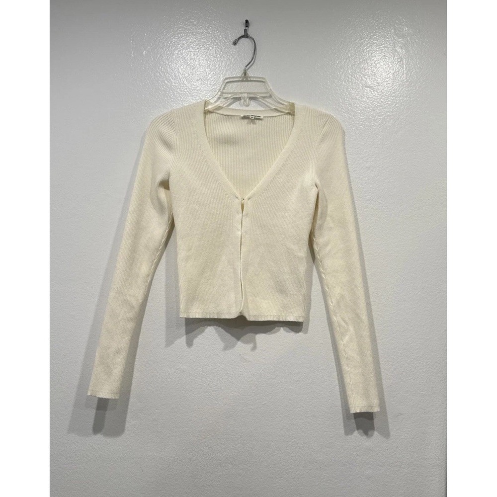 Reformation Womens Kaitlyn Ribbed Cream Cardigan V‎ Neck Size XS Cropped Capsule